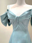 A Line V Neck Satin Blue Long Prom Dress, Blue Prom Dresses