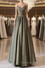A Line V Neck Satin Olive Green Long Prom Dress, Olive Green Long Prom Dresses