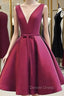 A Line V Neck Short Burgundy Prom Dresses, Short V Neck Wine Red Graduation Homecoming Dresses
