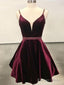 A Line V Neck Short Burgundy Prom Dress, Short Wine Red Prom Graduation Homecoming Dresses