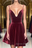 A Line V Neck Short Burgundy Prom Dress, Short Wine Red Prom Homecoming Dresses