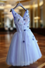 A Line V Neck Short Mini Tulle Short Prom Dress short homecoming Dresses