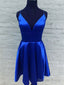A Line V Neck Short Royal Blue Prom Dresses, Short Royal Blue Formal Graduation Homecoming Dresses