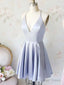 A Line V Neck Short Silver Gray Prom Dress, Short Silver Gray Homecoming Graduation Dresses