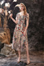 A Line V Neck Short Sleeve Embroidery Tulle Tea Length Short Homecoming Dresses