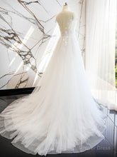 A-line V-neck Short Sleeves Hand-Made Flower Court Train Tulle Wedding Dress