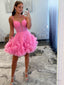 A Line V Neck Short Tulle Homecoming Dresses