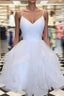 A Line V Neck Short White Prom Dress, Short White Lace Prom Homecoming Dresses