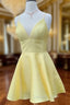 A Line V Neck Short Yellow Prom Dresses, Short Yellow V Neck Graduation Homecoming Dresses