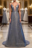 A Line V Neck Silver Gray Long Prom Dress, Gray Long Prom Dresses