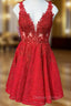 A Line V Neck Sleeveless Lace Short Mini Homecoming Dresses With Beading