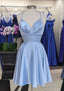 A Line V Neck Sleeveless Short Mini Charmeuse Homecoming Dresses with Pleated