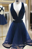 A Line V Neck Sleeveless Short Mini Tulle Homecoming Dresses