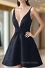A Line V Neck Sleeveless Taffeta Short Mini Homecoming Dresses With Ruffles