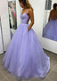 A Line V Neck Spaghetti Straps Long Floor Length Glitter Prom Dresses With Pockets
