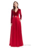 A Line V Neck Velvet Long Prom Dresses