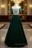 A Line Velvet Sequin Beads Green Long Prom Dress, Green Velvet Long Prom Dresses