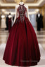 A-Line Velvet Sequin Burgundy Long Prom Dresses Long Formal Dresses December Wedding Guest Dresses