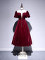 A Line Velvet Tea Length Prom Dress, Burgundy Velvet Bridesmaid Dresses