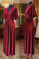 A-Line Velvet V-Neck Formal Dresses Long Bridesmaid Dresses