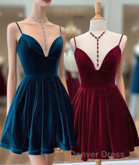 A-line Velvet V Neck Homecoming Dresses