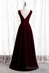 A-Line Velvet V-Neckline Sleeveless Long Party Dresses Prom Dresses Bridesmaid Dresses