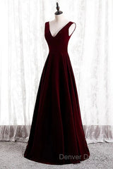 A-Line Velvet V-Neckline Sleeveless Long Party Dresses Prom Dresses Bridesmaid Dresses