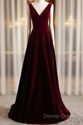 A-Line Velvet V-Neckline Sleeveless Long Party Dresses Prom Dresses Bridesmaid Dresses