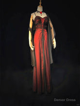 A-line Vintage Style Black and Red Beaded Prom Dress, Black and Red Formal Dress