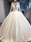 A Line Wedding Dress Ivory Satin Skirt Full Sleeve Bling Bling Plearls Bridal Prom Dresses