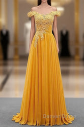 A-Line Wedding Guest Dresses Floral Dresses Prom Sweep / Brush Train Sleeveless Off Shoulder Chiffon With Appliques