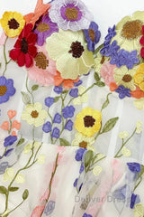 A-Line Wedding Guest Dresses Floral Dresses Wedding Guest Floor Length Sleeveless Illusion Neck Wednesday Addams Family Cotton Backless With Embroidery Appliques