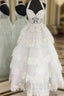 A-Line White Halter Neck Sleeveless With Layers Prom Dresses