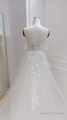 A-Line White Off The Shoulder Wedding Dress With Flower Embroidery Beautiful