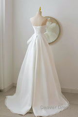A-Line White Organza Long Prom Dresses, White Long Formal Dresses