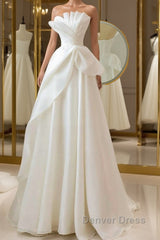 A-Line White Organza Long Prom Dresses, White Long Formal Dresses