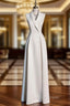 A-Line White V-neck Sleeveless Prom Dresses