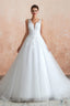 A Line with Sequined Appliques Tulle Illusion Back Wedding Dresses