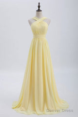 A-Line Yellow Chiffon Long Bridesmaid Dress