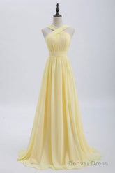 A-Line Yellow Chiffon Long Bridesmaid Dress