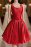 Cute A Line Satin Short Prom Dresses, With Bow Evenig Dresses