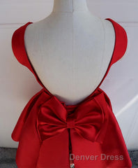 Cute A Line Satin Short Prom Dresses, With Bow Evenig Dresses