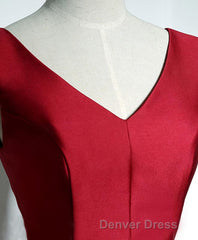 Simple Burgundy Satin V Neck Short Prom Dresses, Evening Dresses