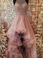 2026 Glamorous Pink Beading Layers Asymmetrical Tulle Prom Dresses
