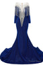 Deep V-neck Shiny Royal Blue Prom Dresses Long sleeves Mermaid Evening Party Dresses
