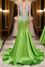 V-Neck Mermaid Brush Train Hollow Sleeveless Beading Evening Dresses