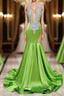 V Neck Mermaid Brush Train Hollow Sleeveless Beading Prom Dresses