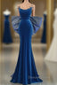 Simple Velvet Blue Mermaid Long Prom Dress, Backless Velvet Blue Prom Dresses