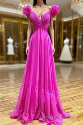 Lace-Up Fuchsia V-Neck Ruffle Pleated Long Prom Dresses