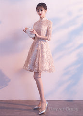 Adorable High Neckline Lace Short Party Dress Formal Dress, Lace Short Prom Dress